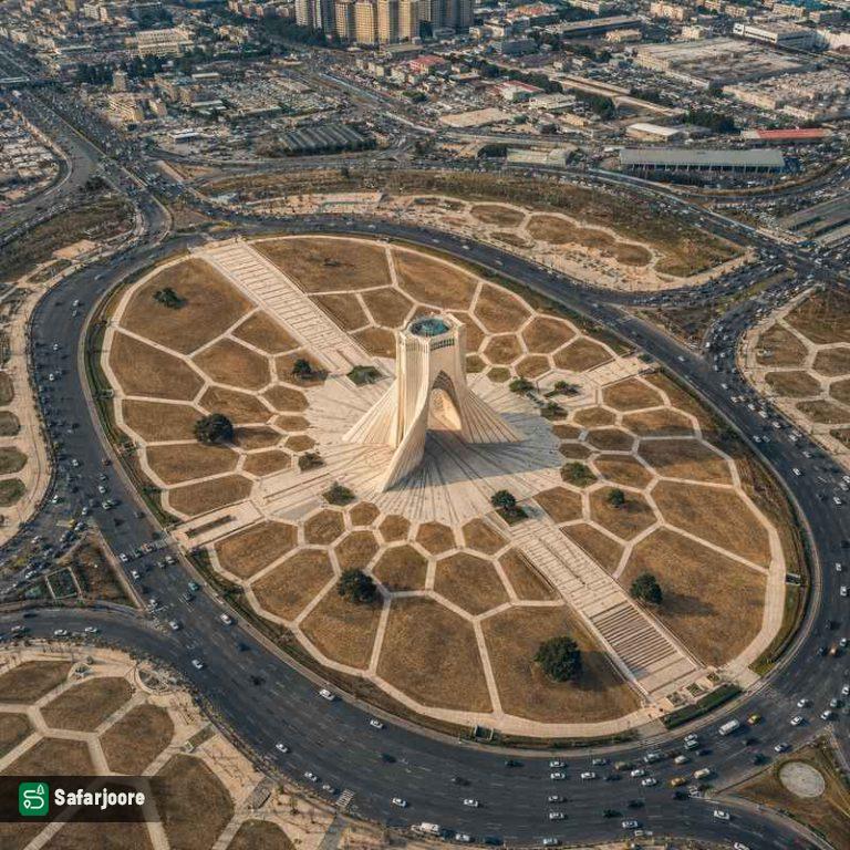 نمای هوایی برج آزادی تهران